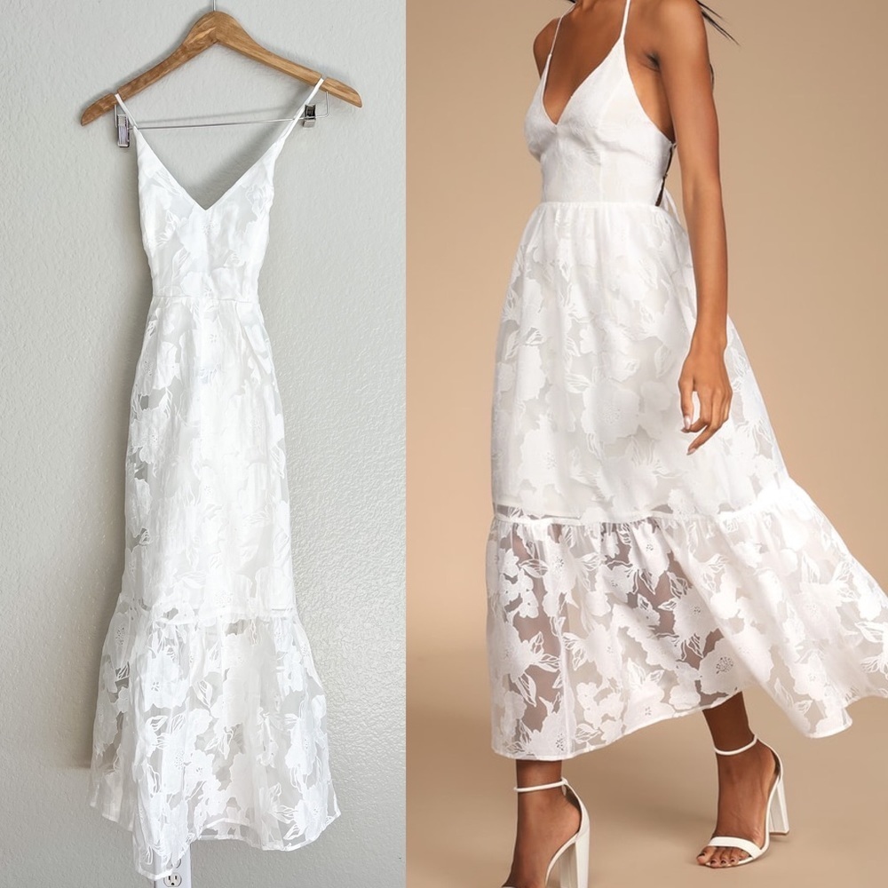 Lulu's White Floral Midi Dress